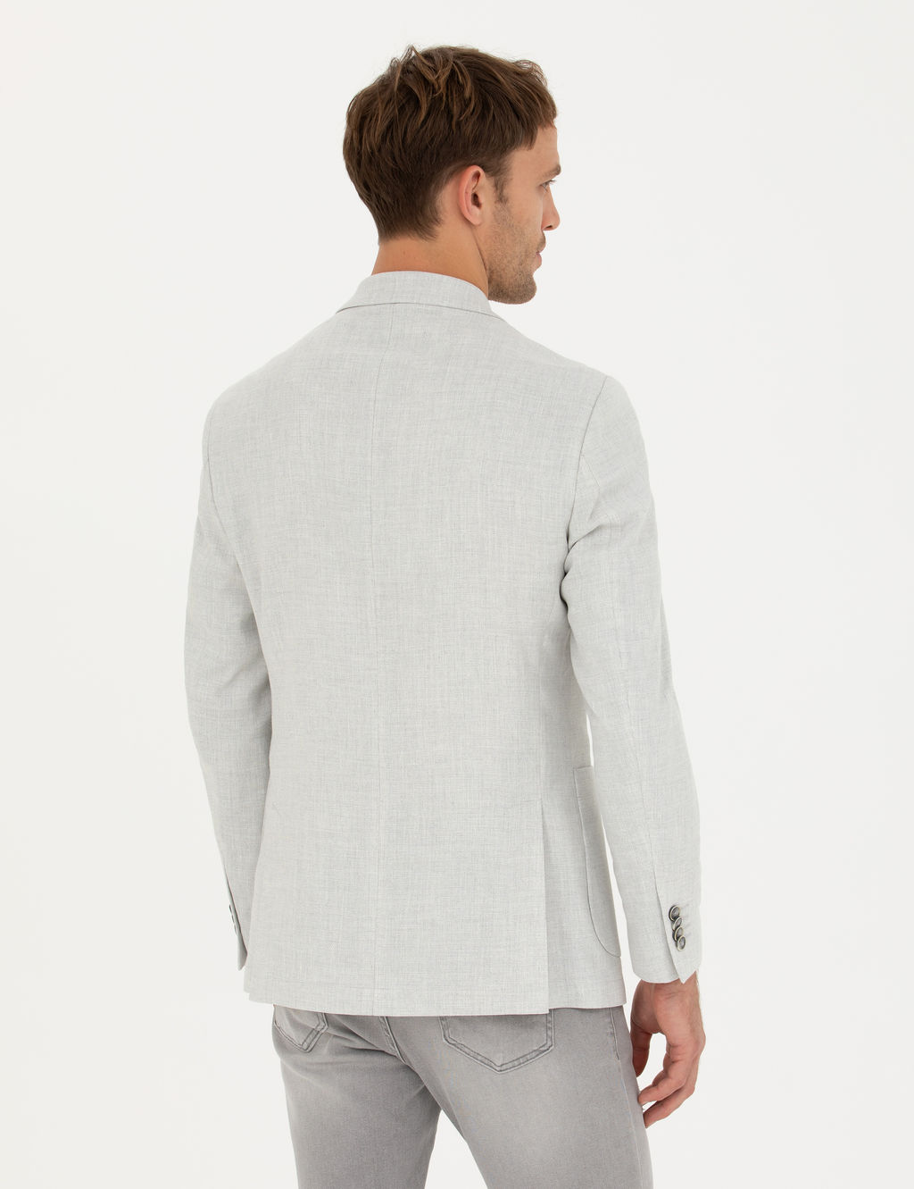 A__k Gri Ex. Slim Fit Keten Kar___ml_ Ceket