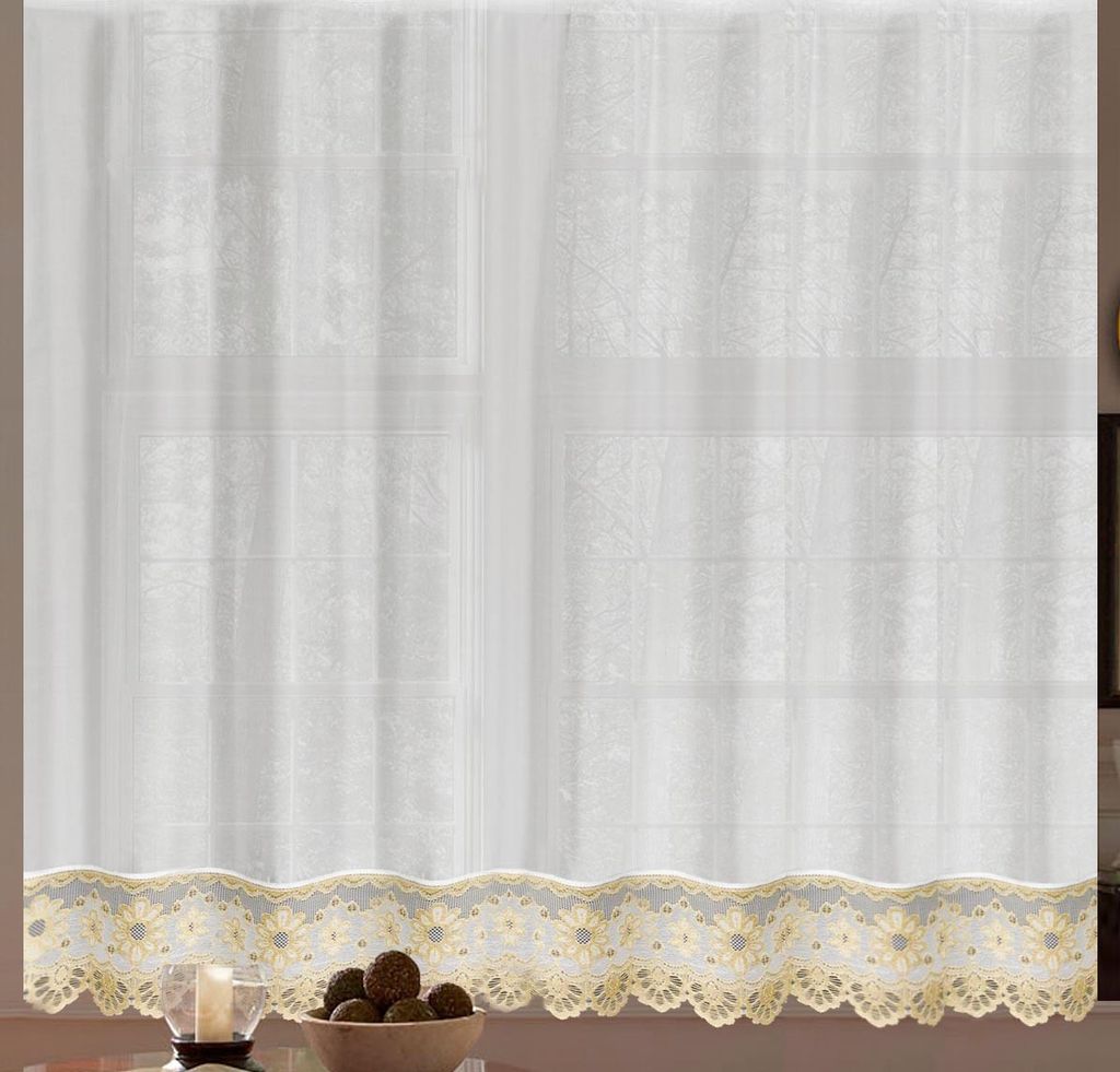 Готовые шторы арт. 0039/300/Б, СТЕФАНИ, цвет белый, занавеска, размеры 300 см ширина х 175 см высота из ВУАЛИ, украшена кружевом, пошита на шторной ленте