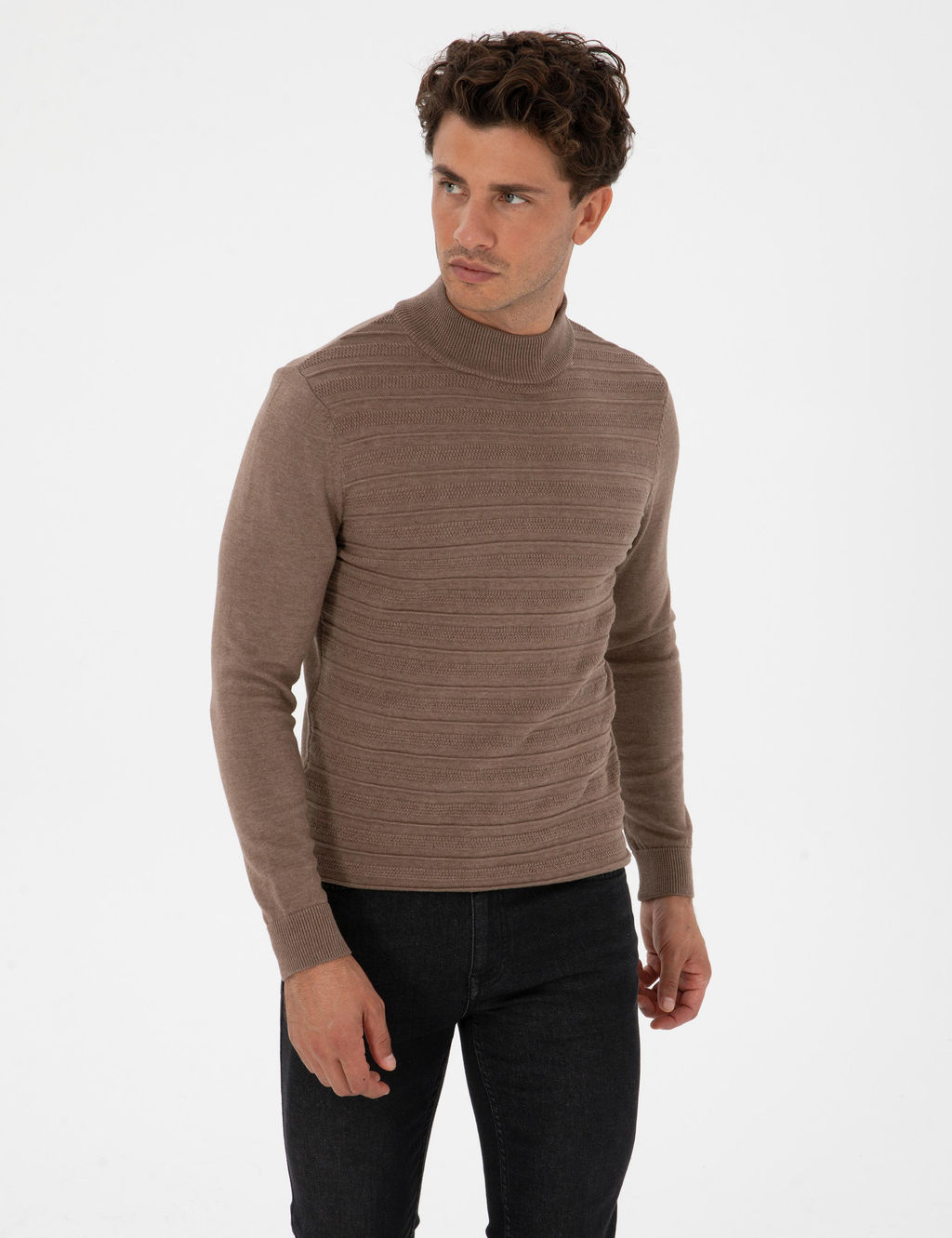 Vizon Melanj Slim Fit _eyrek Yaka Triko Kazak