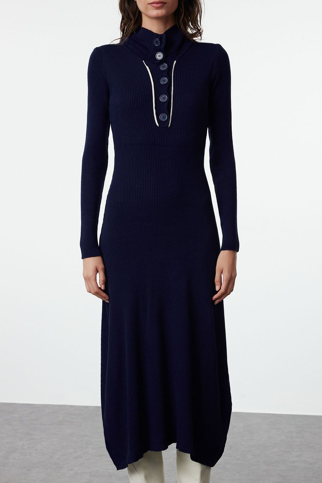 TRENDYOLMILLA Tas Midi Triko Cizgili Biye Detayl? Elbise TWOAW25EL00007 фото 4