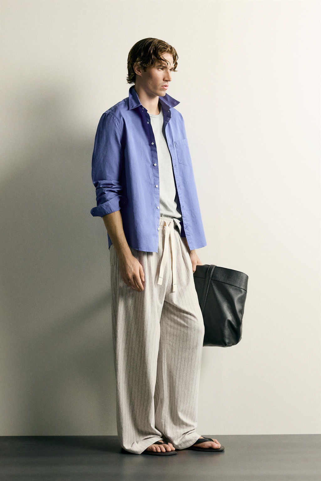 PANTAL?N RELAXED FIT RAYAS / piedra - Zara фото 4