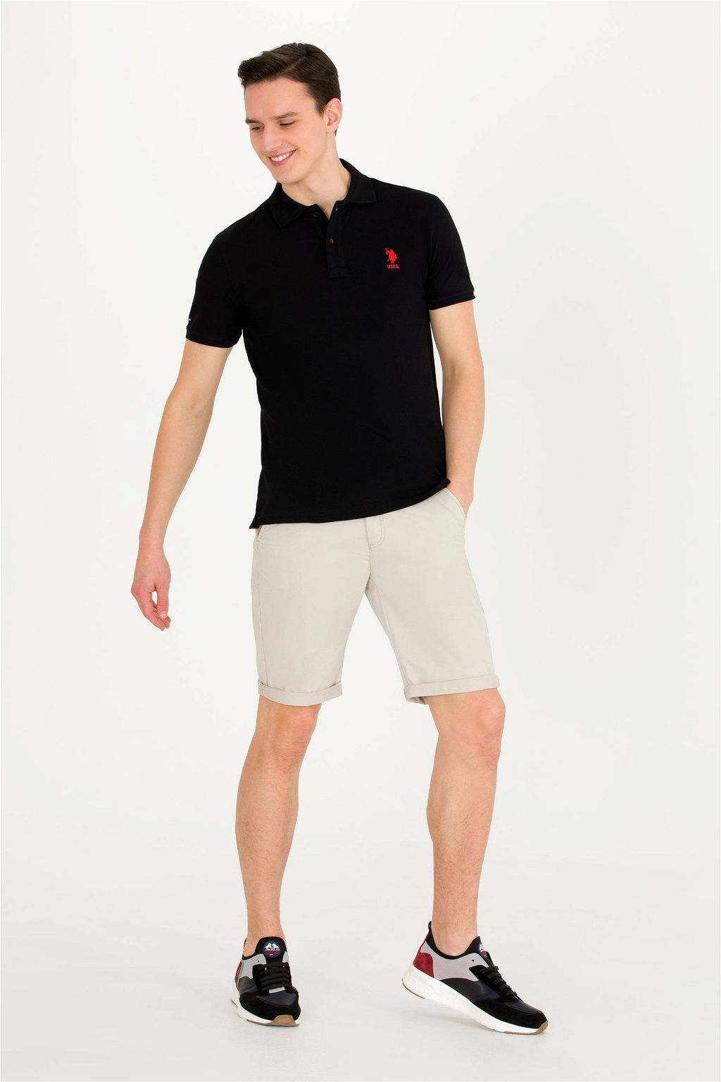 Мужская черная базовая футболка с воротником поло - U.s. polo assn фото 11