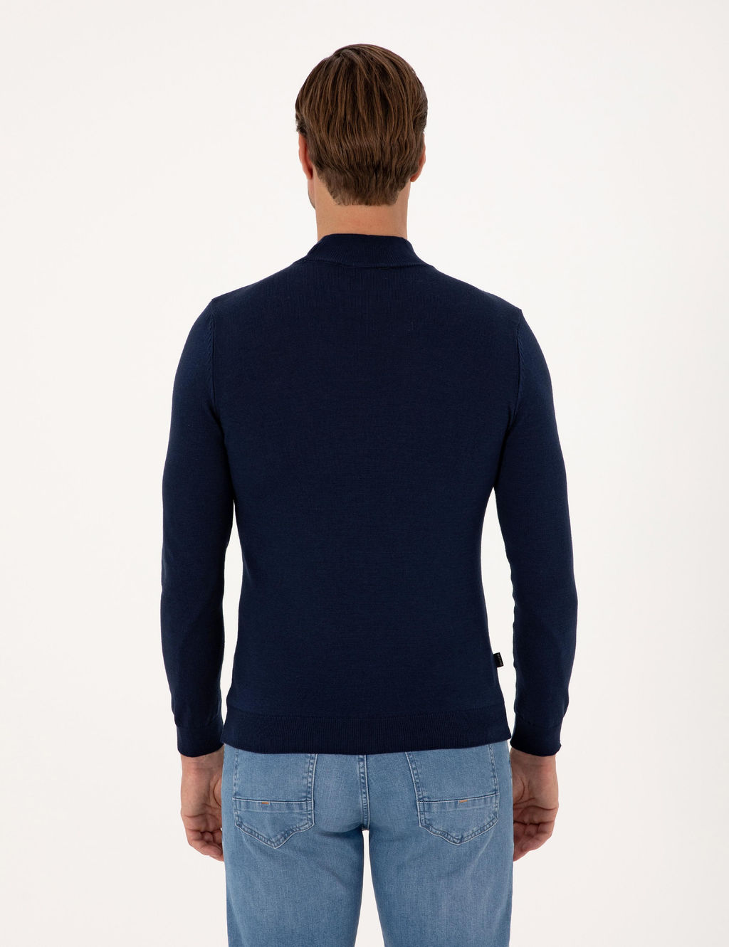 A__k Lacivert Slim Fit Yar_m Bal_k__ Yaka Basic Triko Kazak