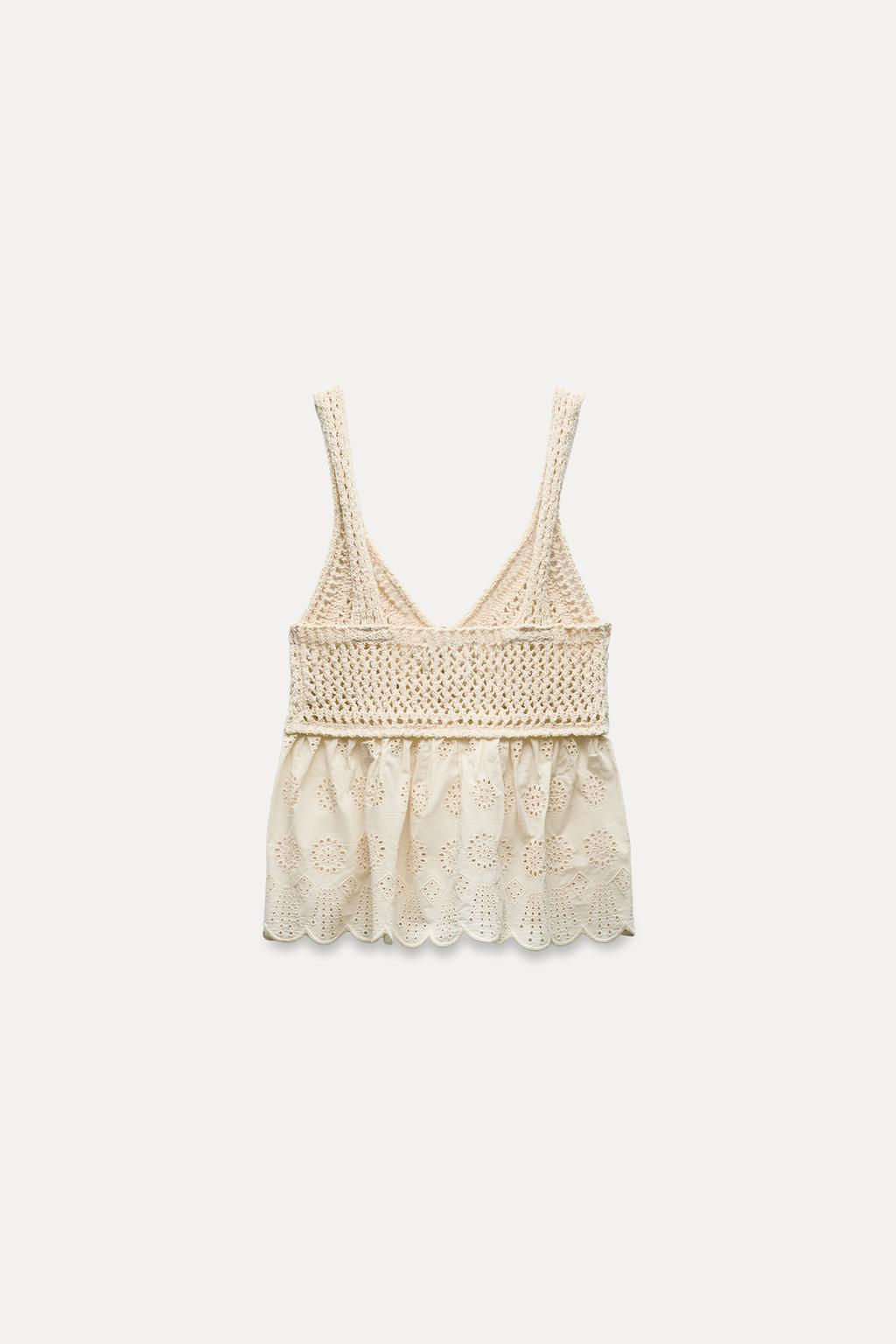 CONTRAST KNIT TOP WITH CUTWORK EMBROIDERY - Zara фото 7