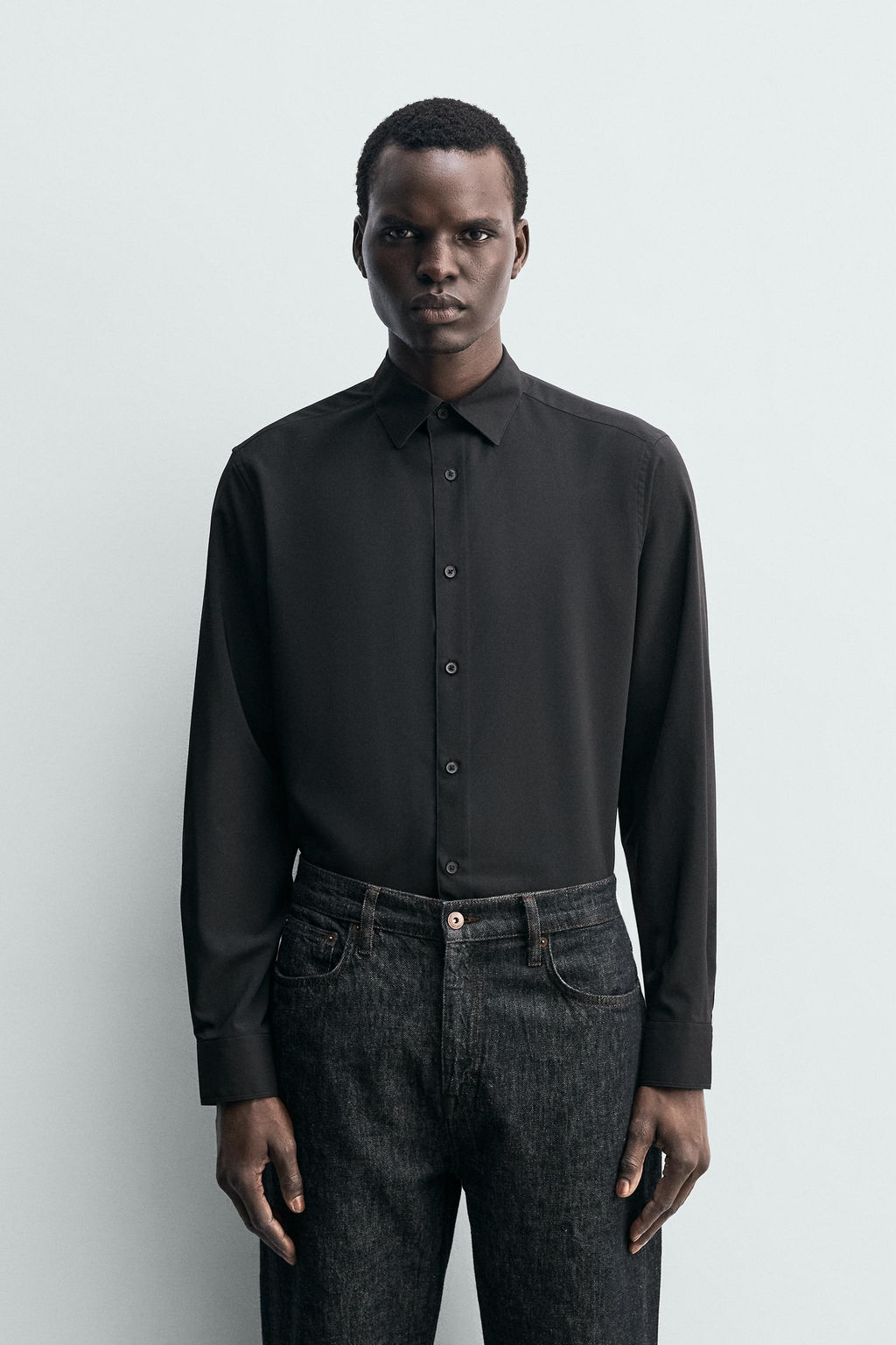 Рубашка Zara CAMISA SLIM FIT черная