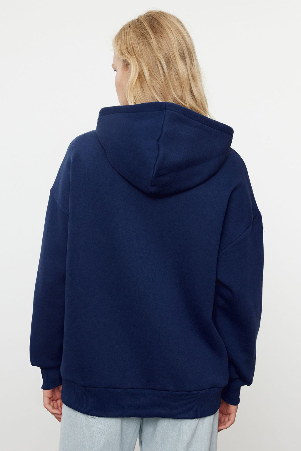 Koyu Lacivert Oversize/Rahat Kesim Fermuarl? Kal?n Ici Polarl? Orme Sweatshirt TWOAW24SW00188