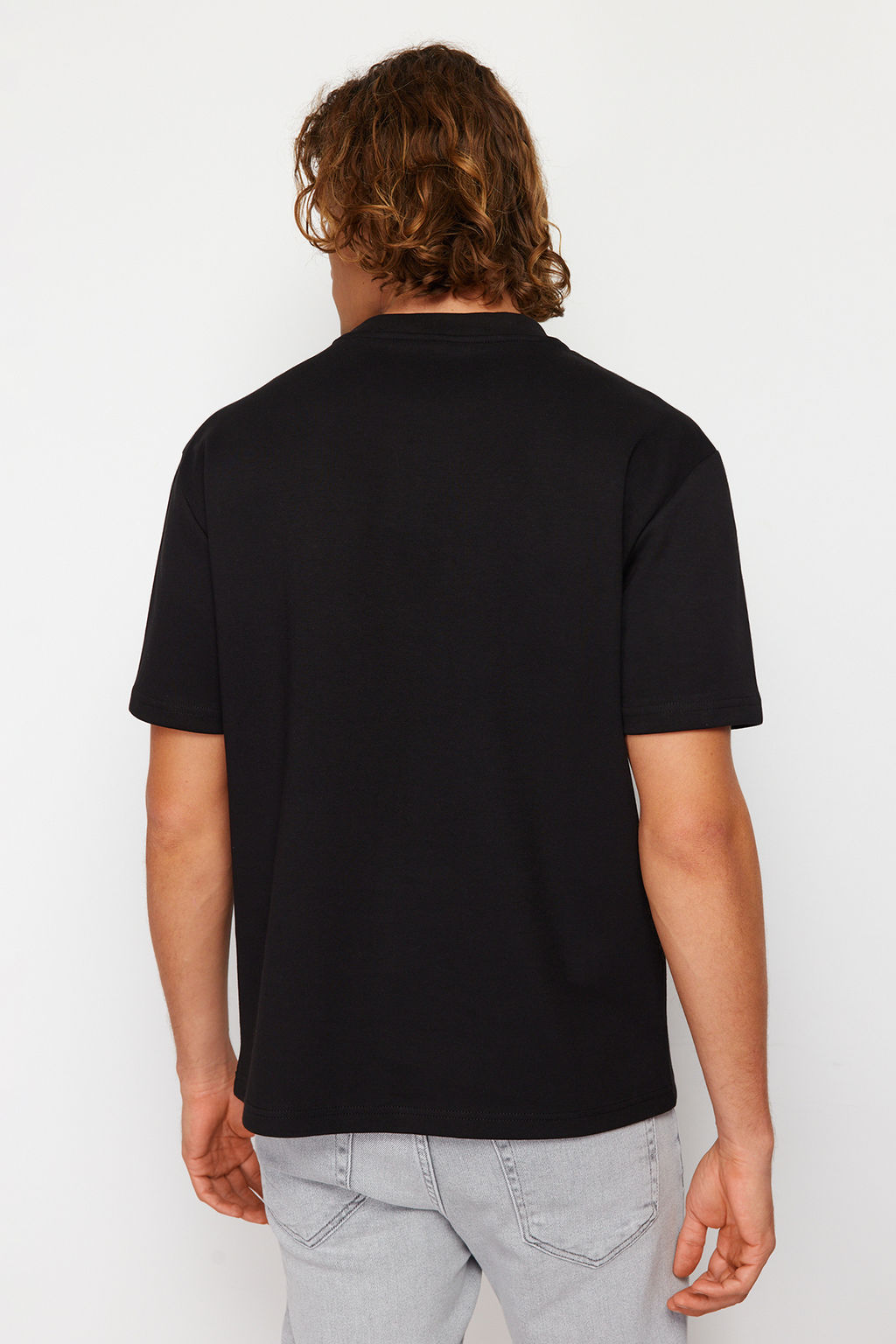 Siyah Oversize/Genis Kesim Kabar?k Yaz? Bask?l? K?sa Kollu Tok Kumasl? T-Shir TMNSS24TS00114 - Trendyolmilla фото 6