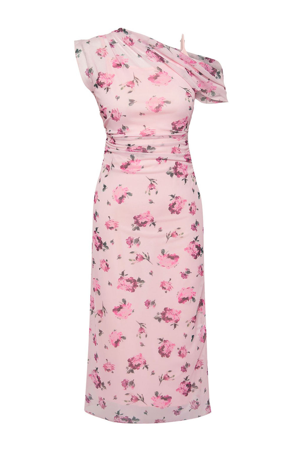 Pembe Cicekli Buzgu / Drape Midi Cicek Bask?l? Tul Vucuda Oturan Esnek Orme Elbise TWOSS25EL00104 - Trendyolmilla фото 5