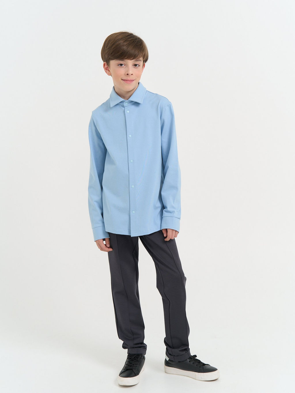 Рубашка трикотажная Голубая на кнопках 7+ - Bungly фото 8