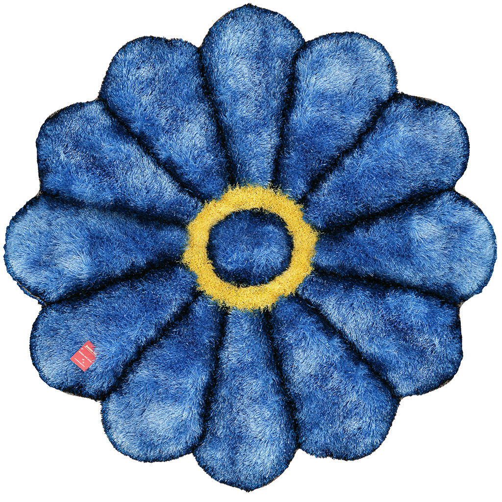 Коврик "Ромашка" 120х120см длинный, объемный ворс 3см, 100% полиэстер, плотная тканная основа, цвет - синий (Китай)