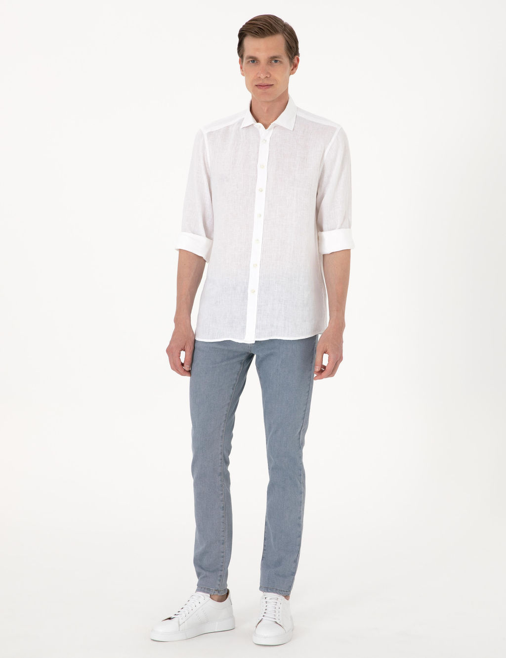 Beyaz %100 Keten Regular Fit Uzunkollu G_mlek - Pierre cardin фото 4