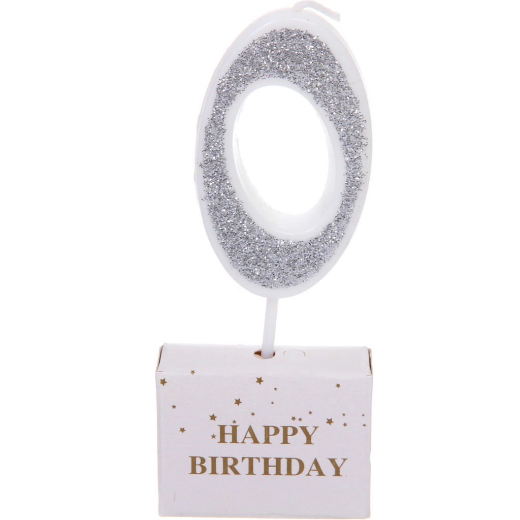 Цена за 10 шт. Свеча для торта Цифра Иллюзия "0" 9.5 см, серебро