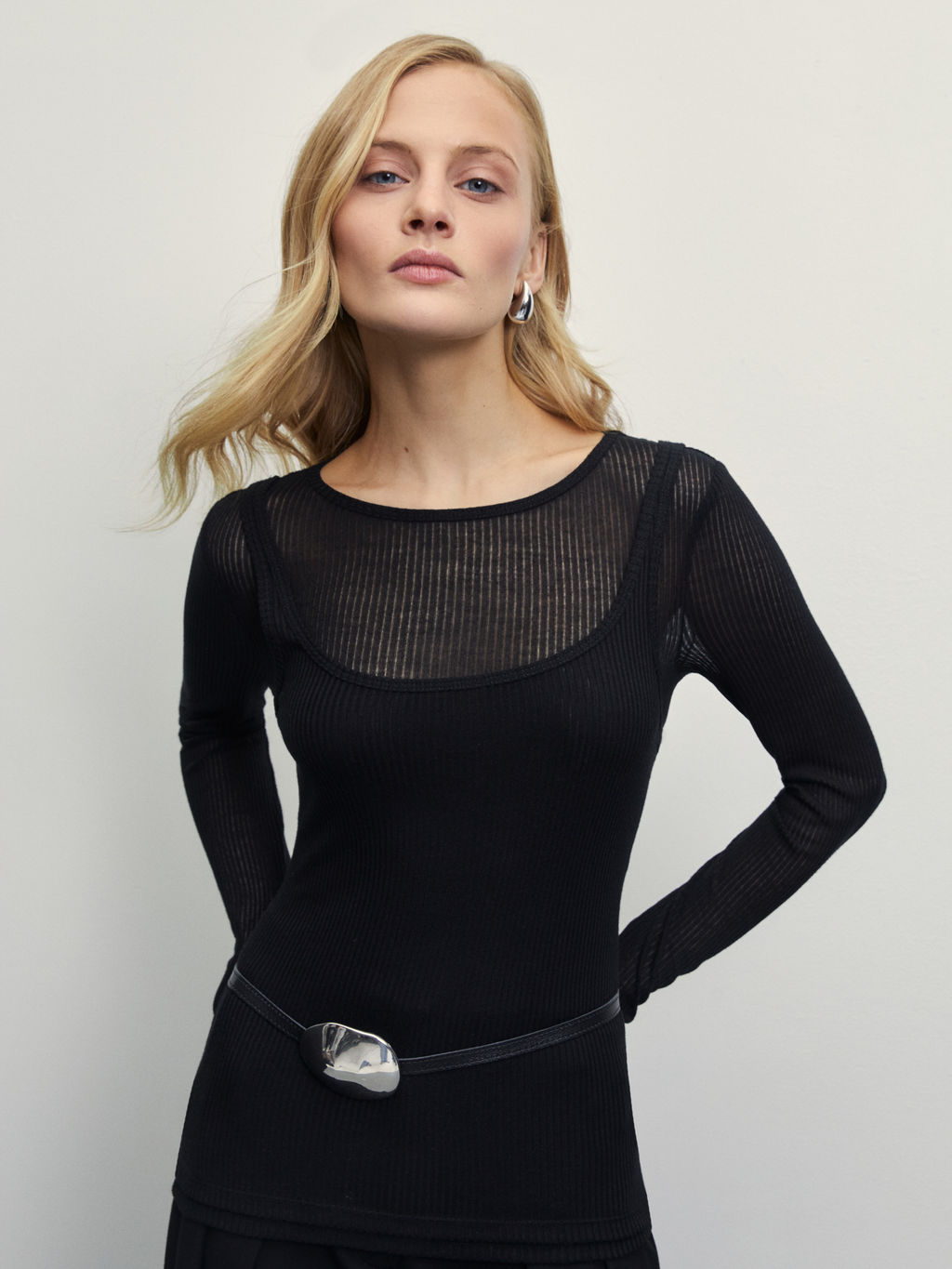 Двухслойный лонгслив в рубчик / Zarina  фото 7