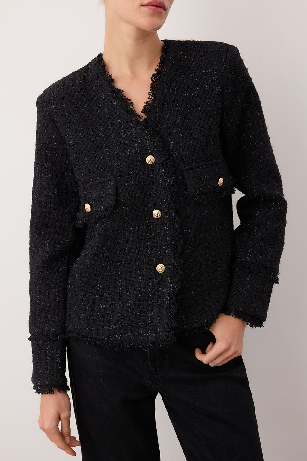 Siyah Simli Dokuma Tuvit Ceket TWOAW26CE00027 - Trendyolmilla фото 3