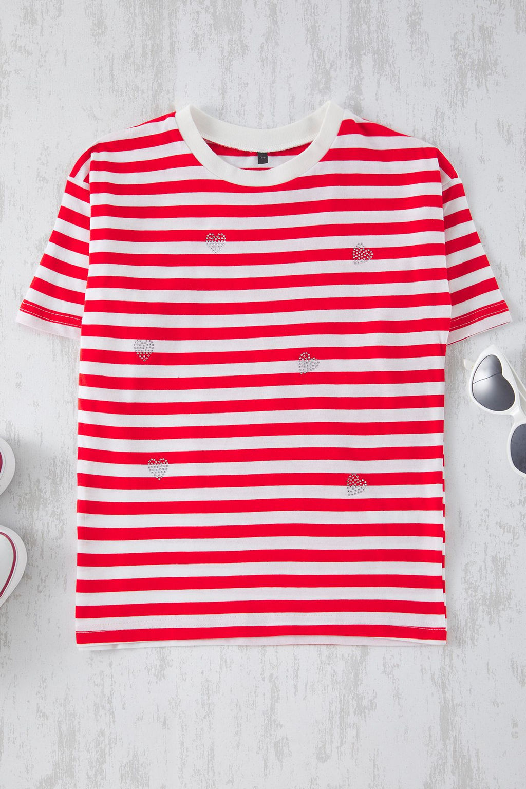 Siyah Cizgili K?z Cocuk %100 Pamuk Kalp Nak?sl? Oversze K?sa Kol Orme T-Shirt TKDSS25TS00036 - Trendyolmilla фото 3