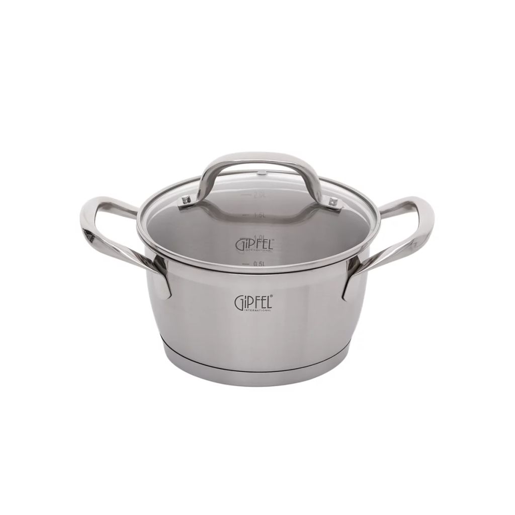 1510 GIPFEL Набор посуды ERA 6пр. (ковш 16х9см/1,5л, кастрюля 18х10см/2л, кастрюля 20х11см/3л со стеклянными крышками) с индукционным капсульным дном. Материал: нерж. сталь 18/10. Толщина 0,6мм  фото 2