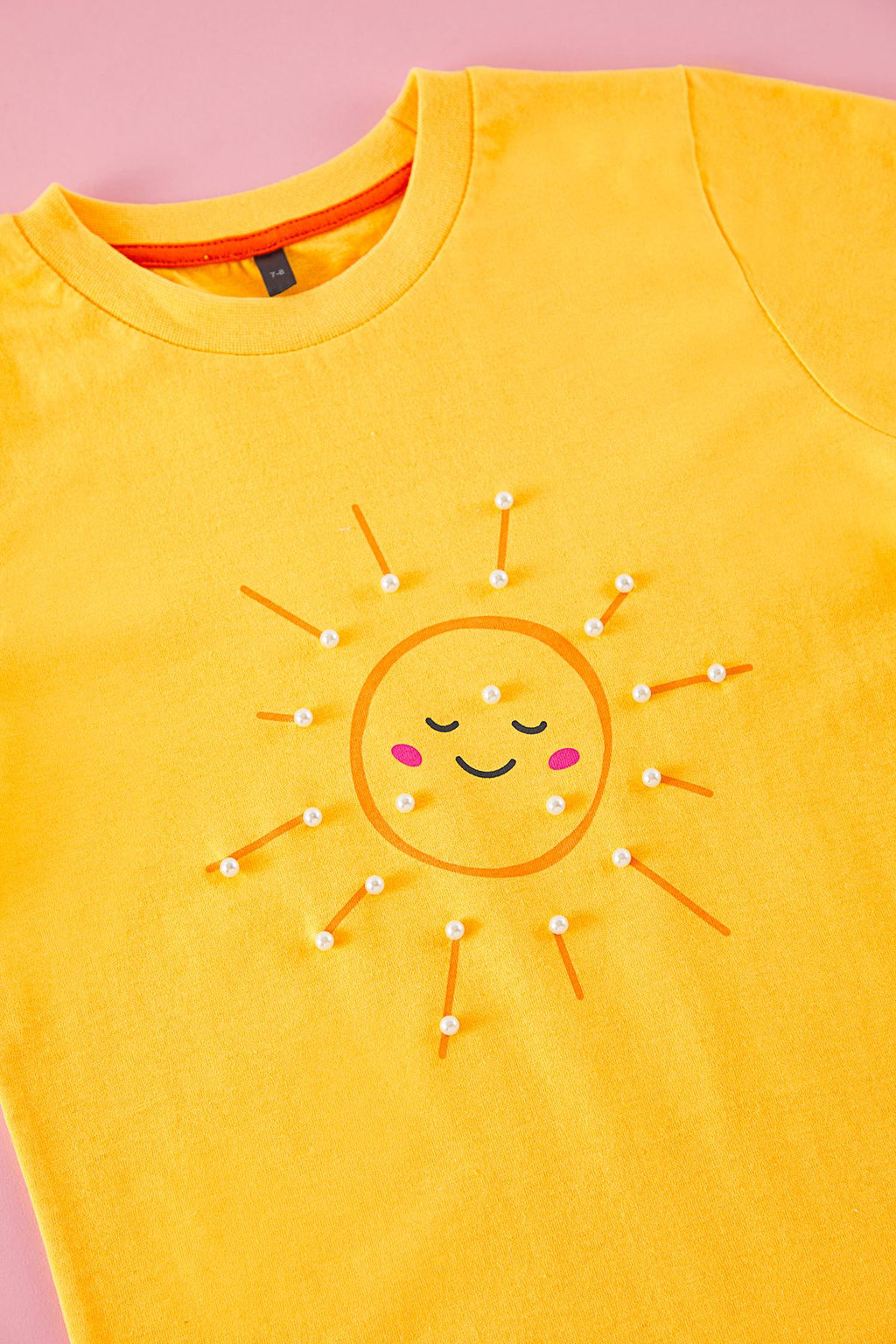 Sar? K?z Cocuk %100 Pamuk Gunes Bask?l? Regular/Normal Kal?p K?sa Kol Orme T-Shirt TKDSS25TS00045 - Trendyolmilla фото 2
