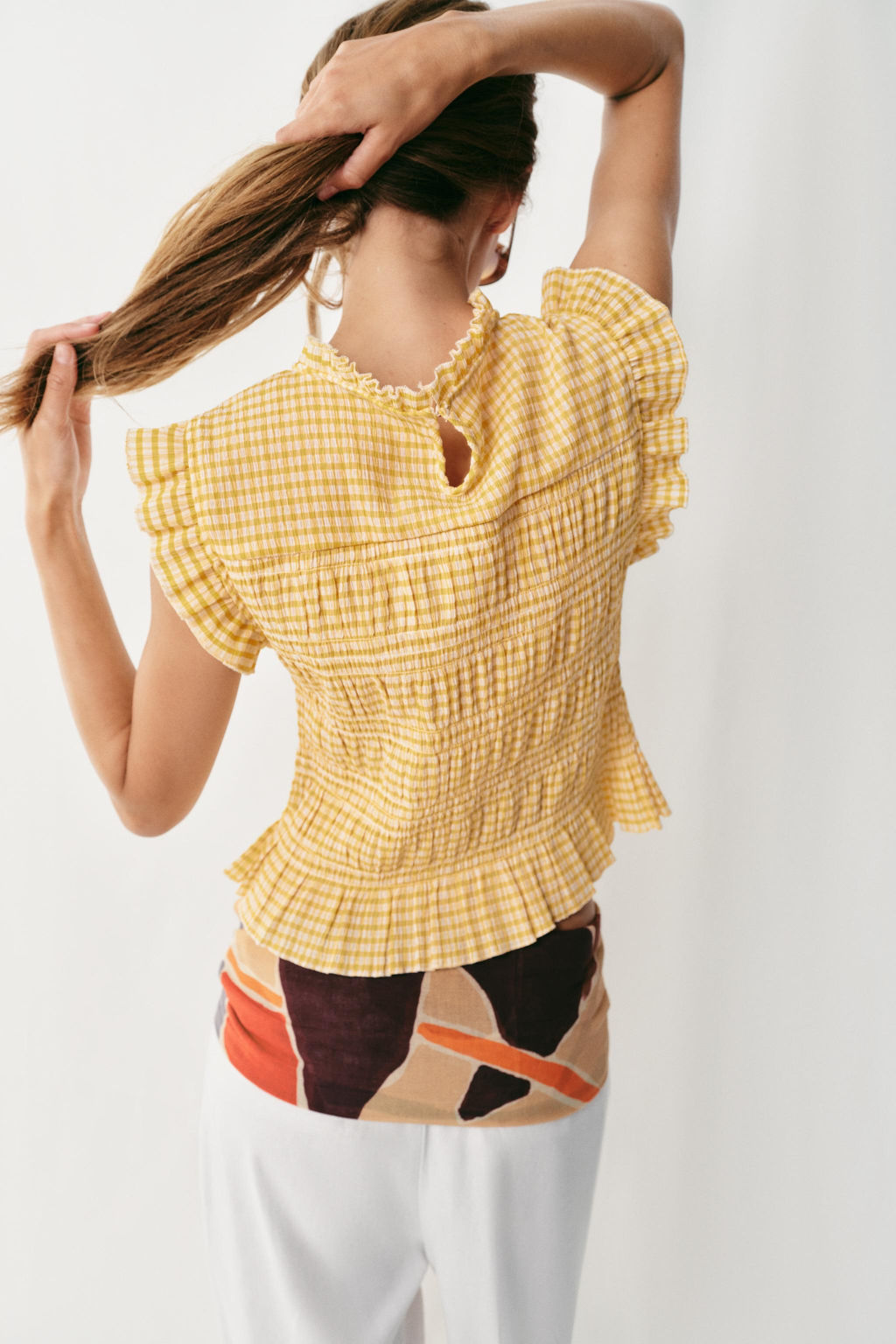 TOP NIDO DE ABEJA CUADRO VICHY / Crudo/Amarillo - Zara фото 3