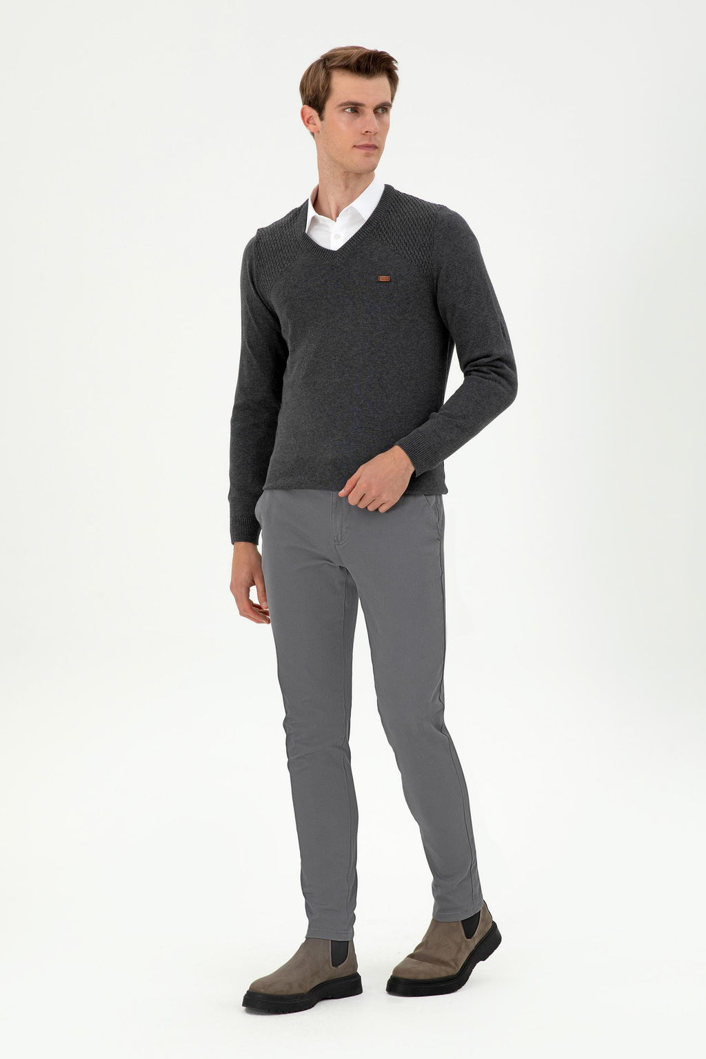 Erkek Slim Fit Gri Kanvas Pantolon