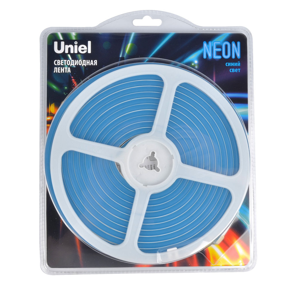 ULS-N01-2835-120LED/m-6mm-IP67-DC12V-9W/m-5M-BLUE Гибкая светодиодная лента. NEON. Катушка 5м. в блистере. Синий свет. ТМ Uniel