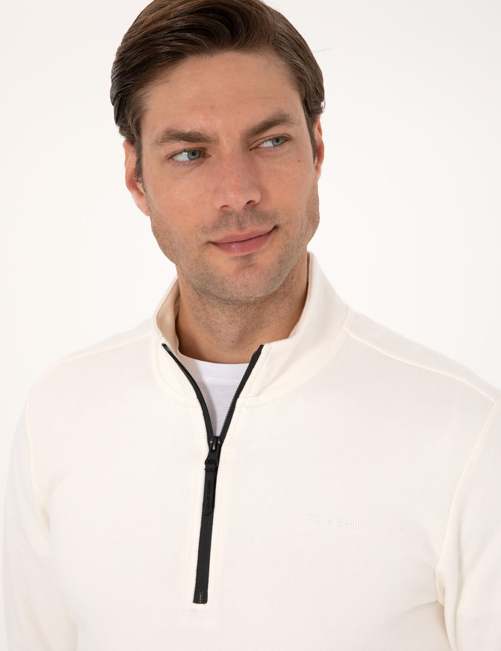 Ekru 3 _plik Regular Fit Fermuarl_ Dik Yaka Basic Sweatshirt - Pierre cardin фото 2