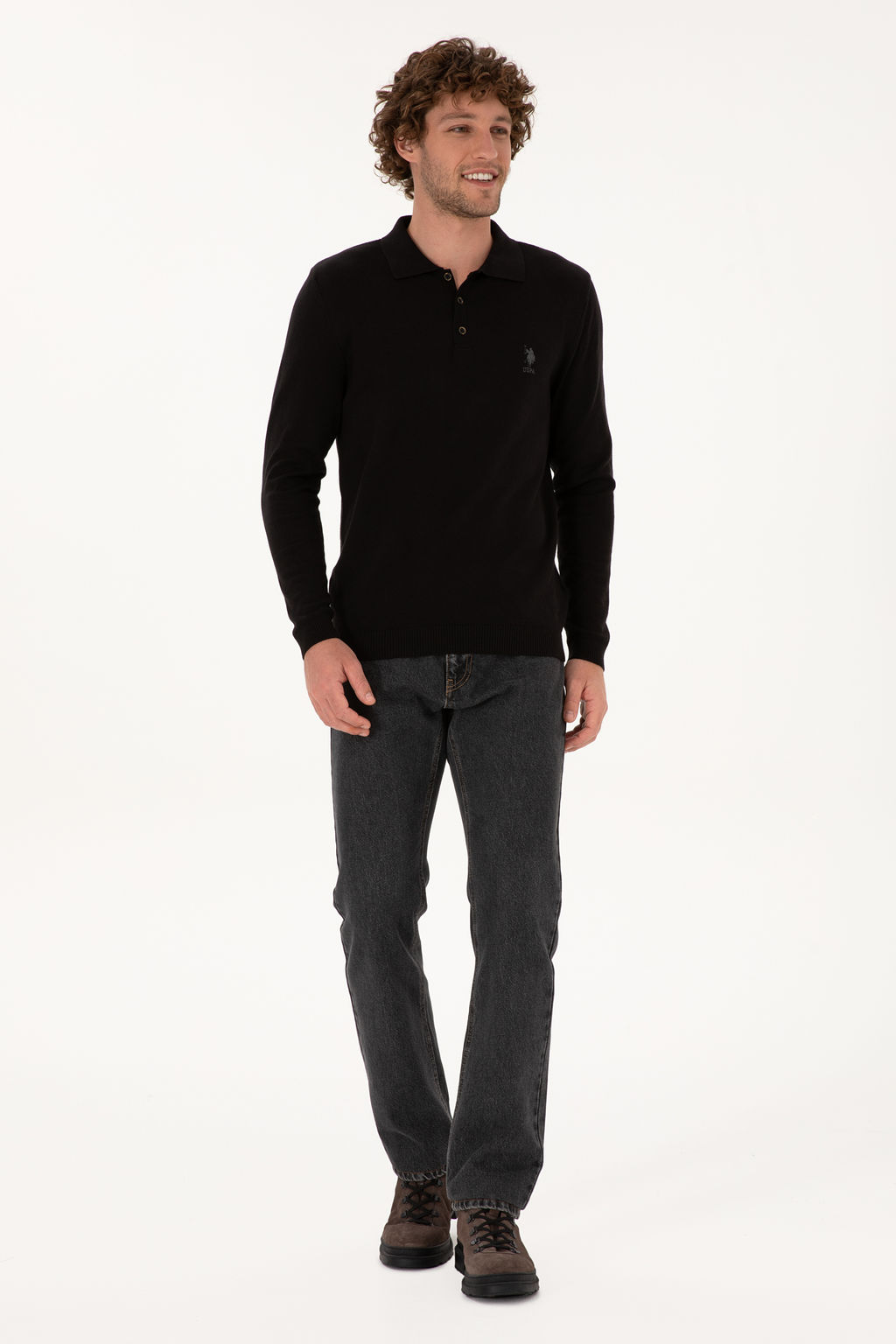 Erkek Slim Fit Polo Yaka Siyah Basic Kazak - U.s. polo assn фото 10