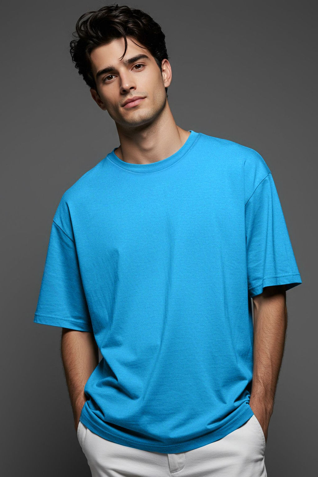 Koyu Mavi Oversize/Genis Kesim %100 T-Shirt TMNSS22TS0318