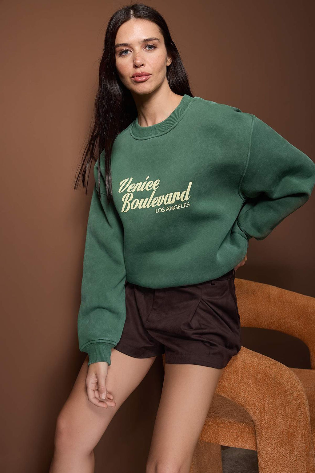 Yesil Y?kamal? Slogan Bask?l? Oversize/Genis Kal?p Kal?n Ici Polarl?Orme Sweatshirt TWOAW26SW00248 - Trendyolmilla фото 2