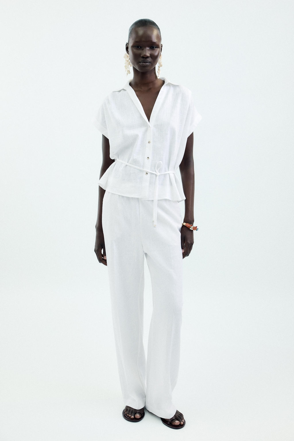 LINEN BLEND BELTED BLOUSE - Zara фото 8