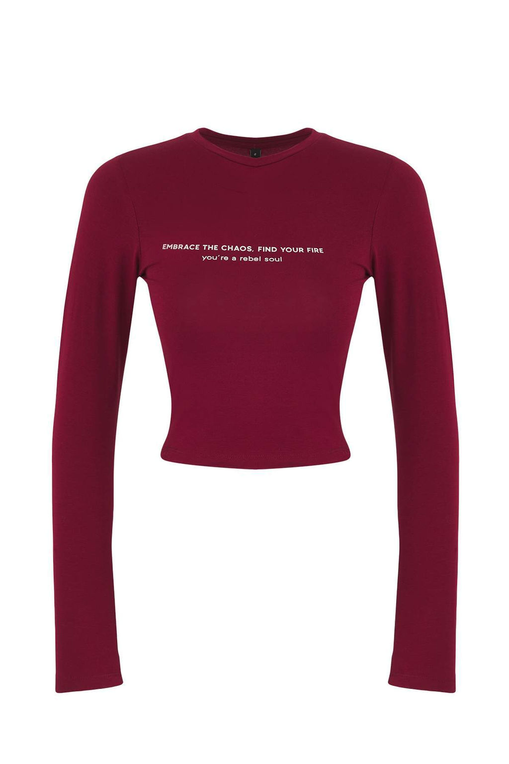 Bordo Slogan Bask?l? Vucuda Oturan Crop Esnek Orme Bluz TWOAW25BZ00148