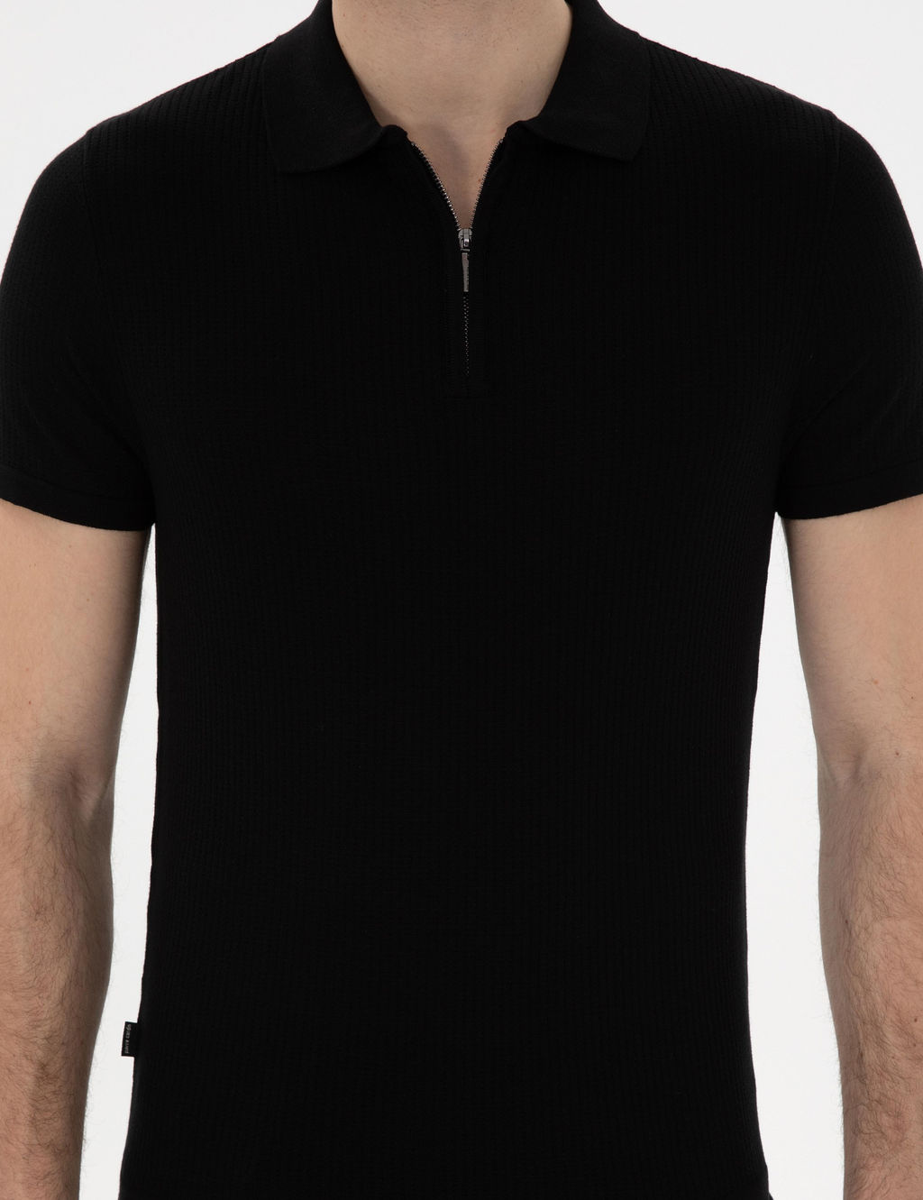 Siyah Slim Fit Fermuarl_ Polo Yaka Triko Kazak - Pierre cardin фото 6