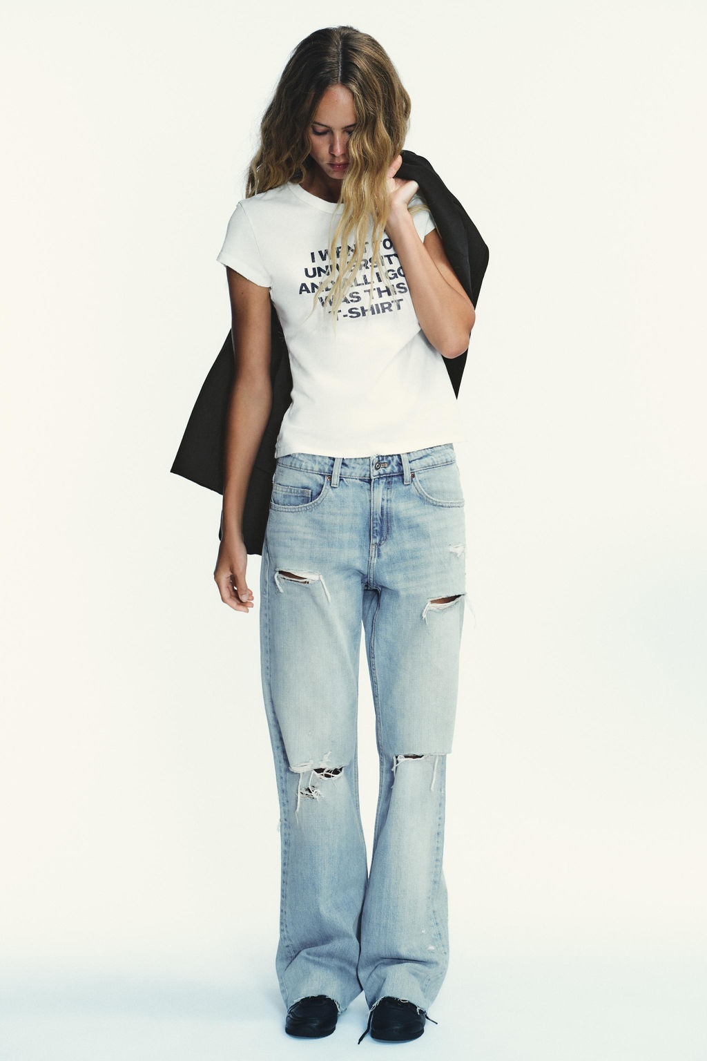TRF RIPPED MID-WAIST WIDE-LEG JEANS