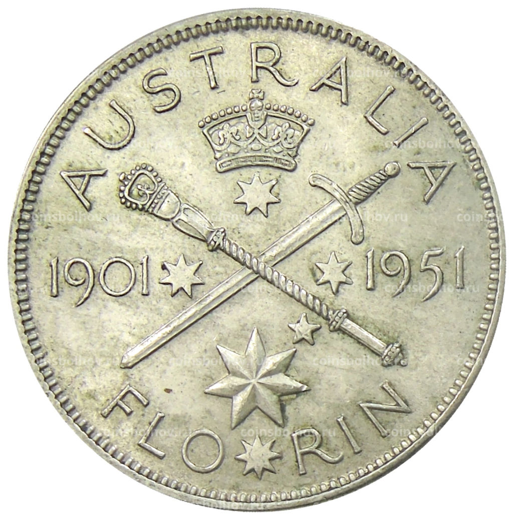 1 флорин (2 шиллинга) 1951 года Австралия  50 лет Федерации