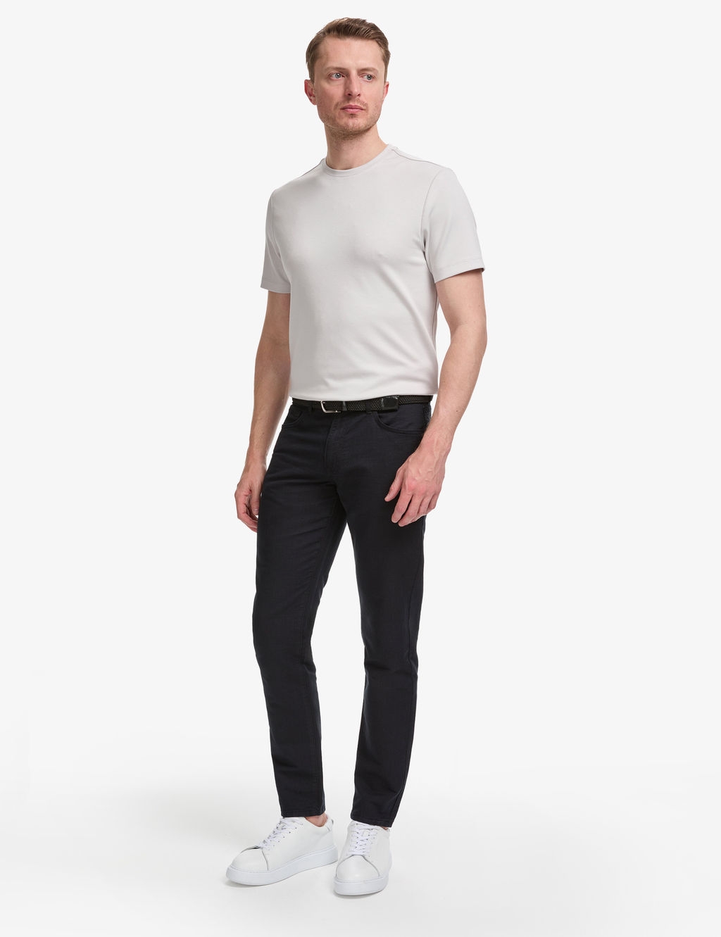 Siyah Slim Fit Keten Kar___ml_ Kanvas Pantolon
