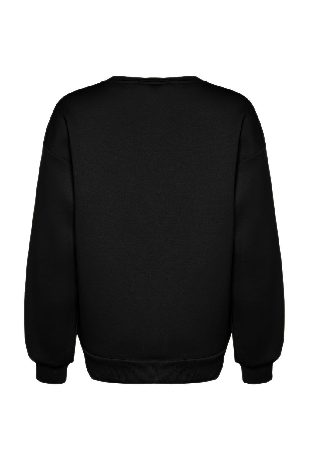 Siyah Oversize/Bol Kesim Bisiklet Yaka Kal?n/Ici polarl? Orme Sweatshirt TWOAW24SW00102