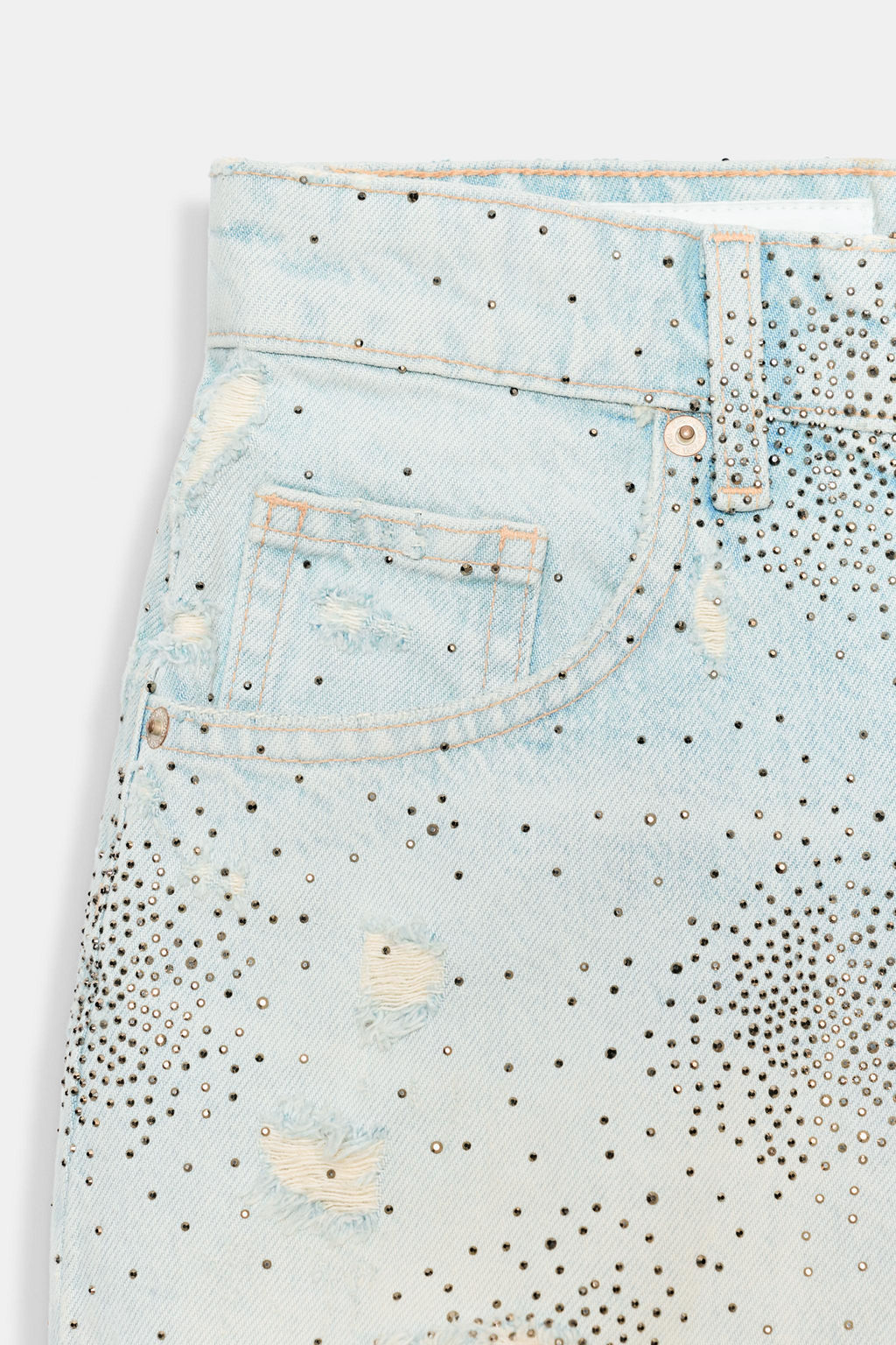 SHORTS DENIM TIRO ALTO ROTOS BRILLOS / Azul claro - Zara фото 8