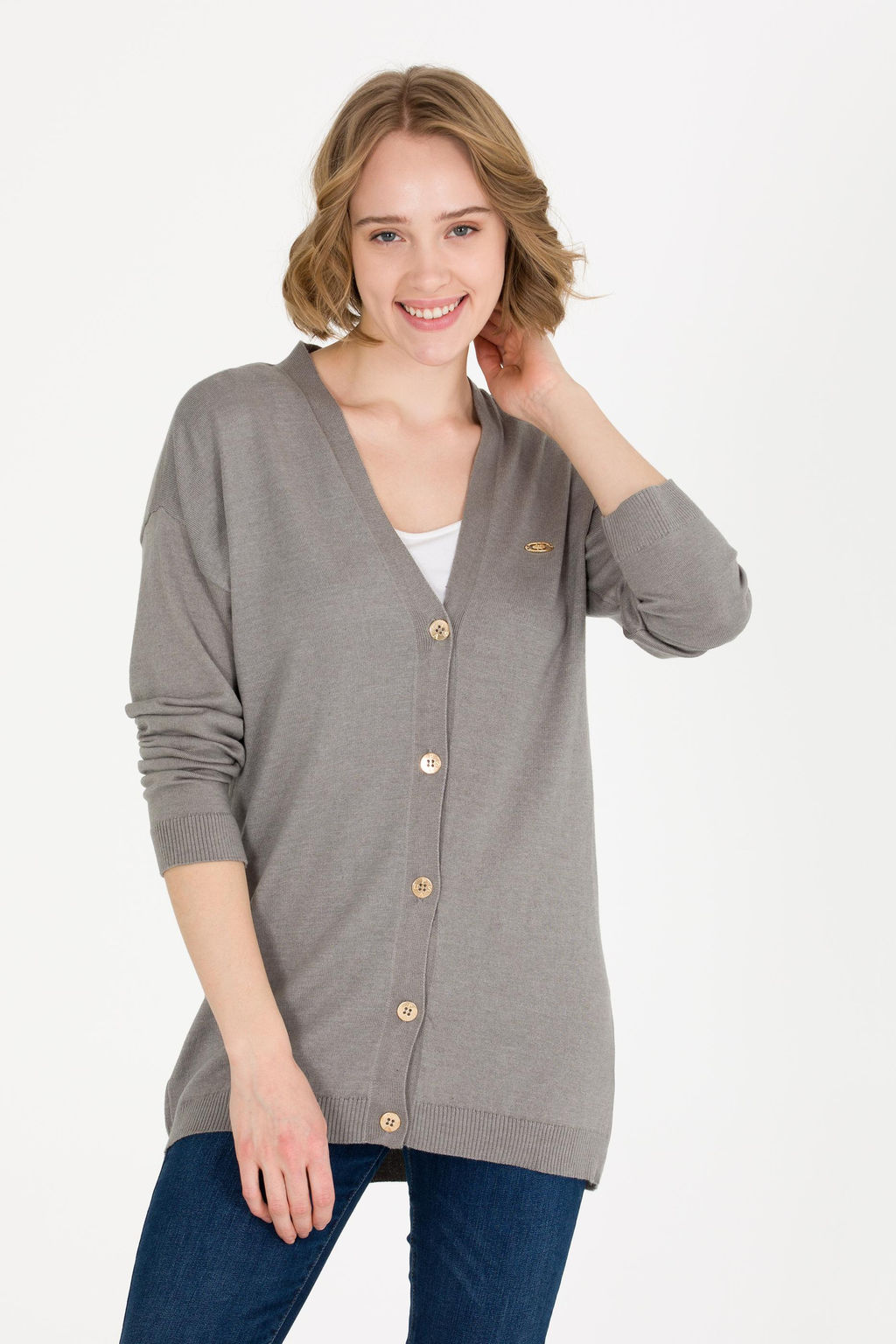 U. S. Polo Assn Женский серый меланжевый базовый трикотажный кардиган - U.s. polo assn фото 2