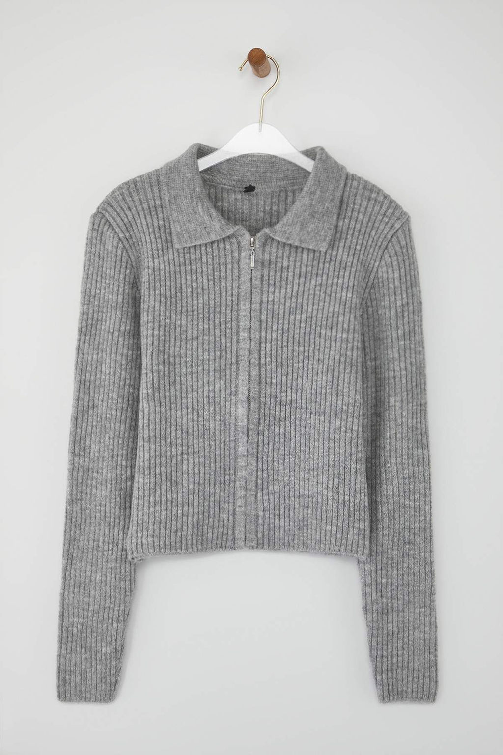 Wardrobe Essentials Gri Yumusak Dokulu Fermuarl? Triko H?rka | TWOAW26HI00177