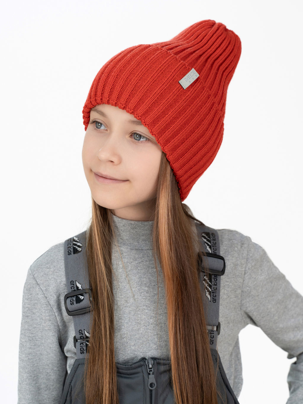 Шапка вязаная детская красная Ш-120 (56-58)