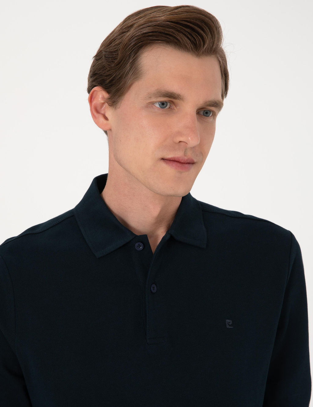 Lacivert Slim Fit K_vr_lmaz Polo Yaka Basic Pike Sweatshirt