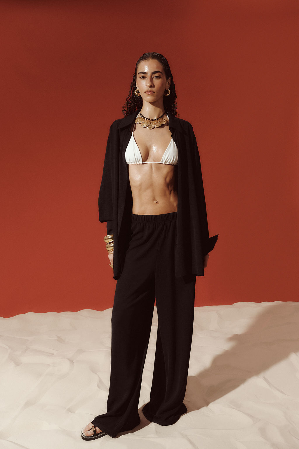 Брюки из жатого хлопка