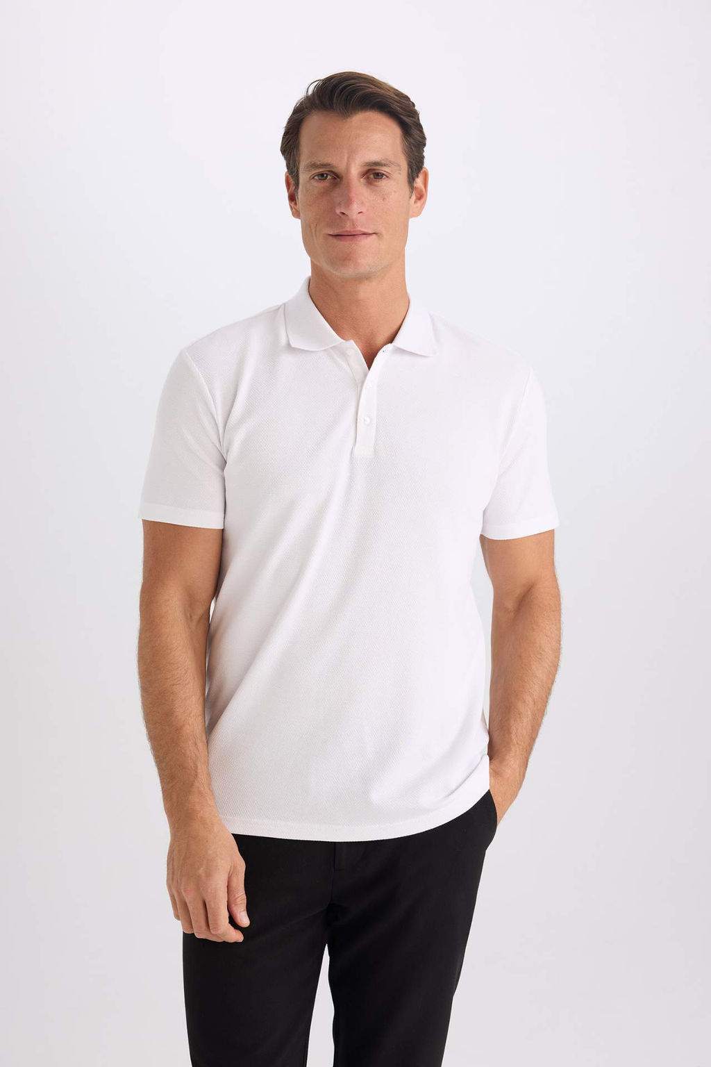 Slim Fit Dar Kesim Basic Duz K?sa Kollu Polo Tisort - Defacto фото 7