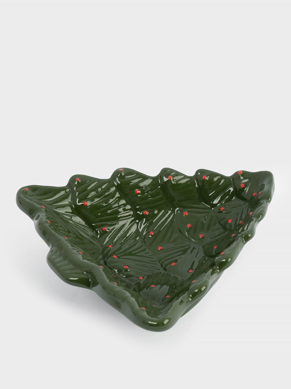 Блюдо глубокое, 18x16x5 см, керамика, зелено-красное, Елка, Fir