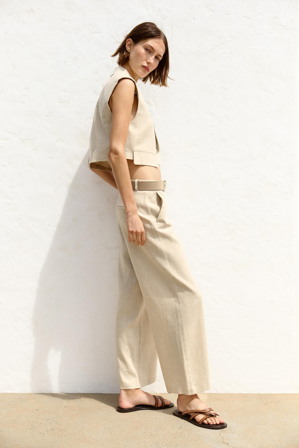 LINEN BLEND CULOTTES WITH BELT - Zara фото 12