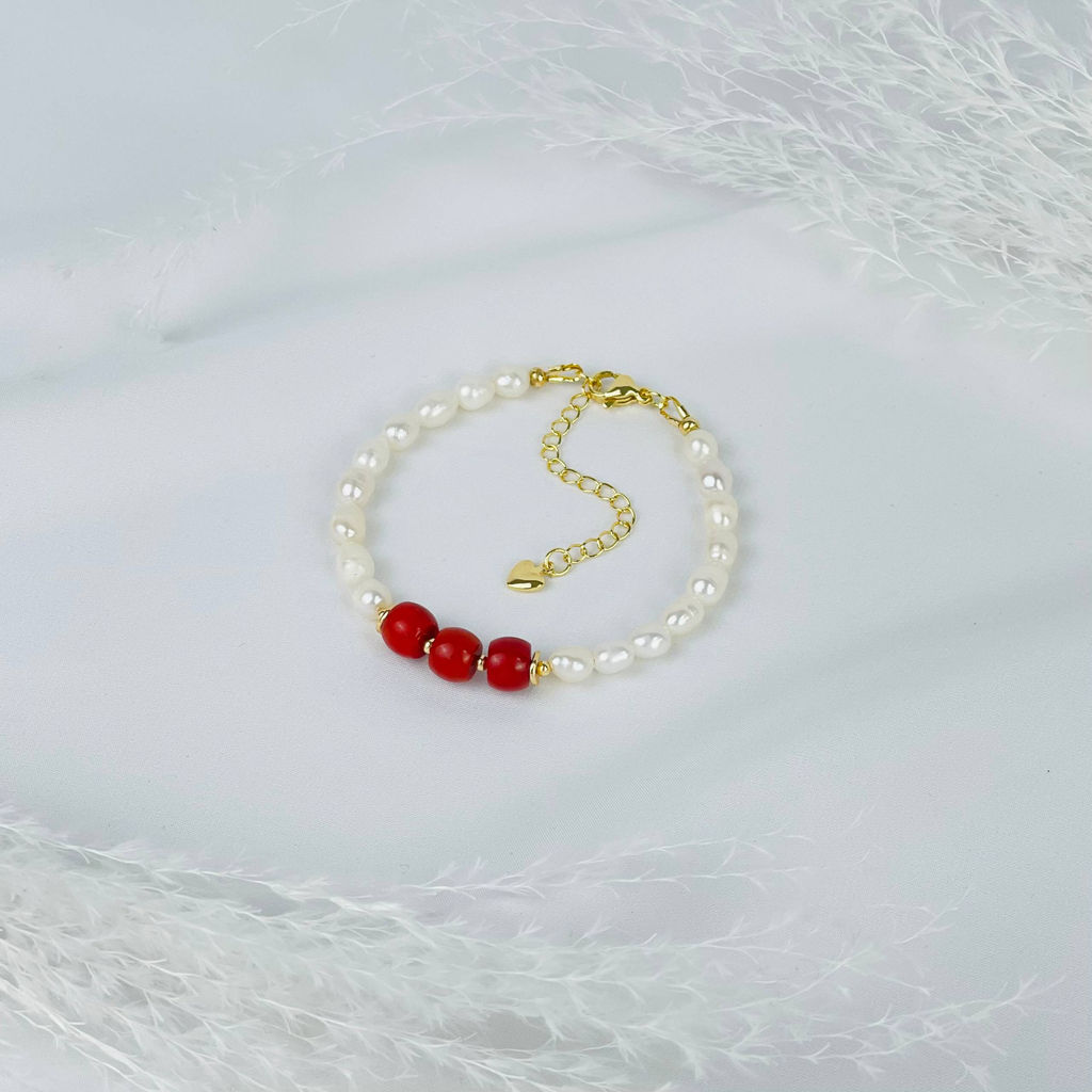Браслет из Жемчуга и Коралла 17,5 см +