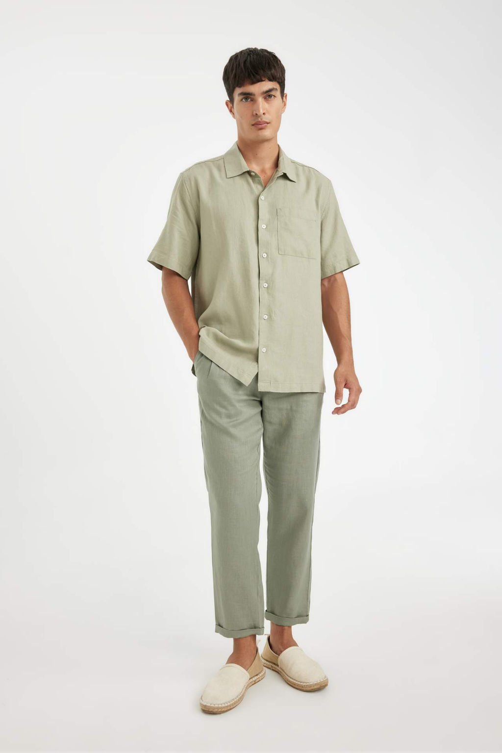 Crop Keten Pantolon Duble Paca Cepli - Defacto фото 2