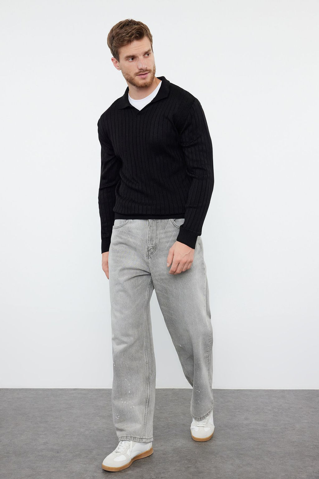 TRENDYOL MAN Siyah Slim Dar Kesim Couple/Cift Polo Yaka Duz Triko Kazak TMNAW25KZ00022 - Trendyolmilla фото 9