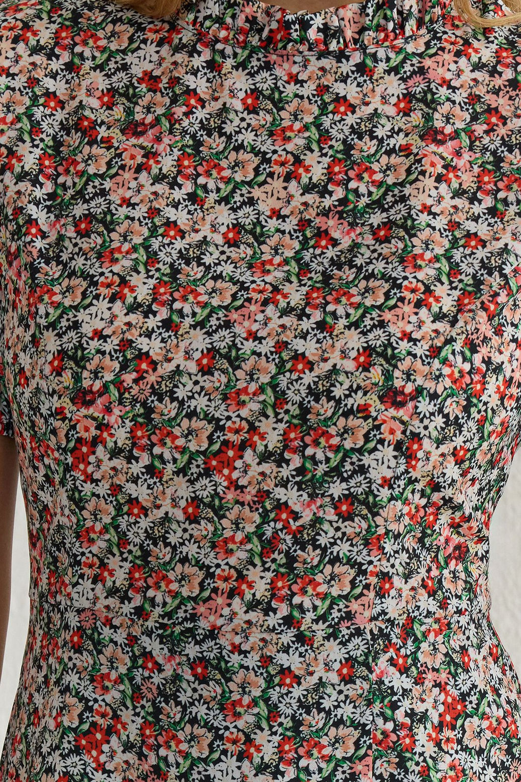 Ac?k K?rm?z? Cicekli A Kesim Mini Dokuma Elbise TWOSS21EL2880