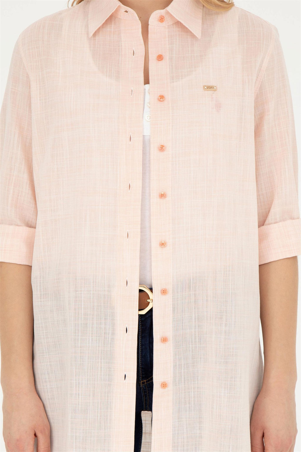 Женская рубашка лососевого цвета с длинным рукавом - U.s. polo assn фото 6