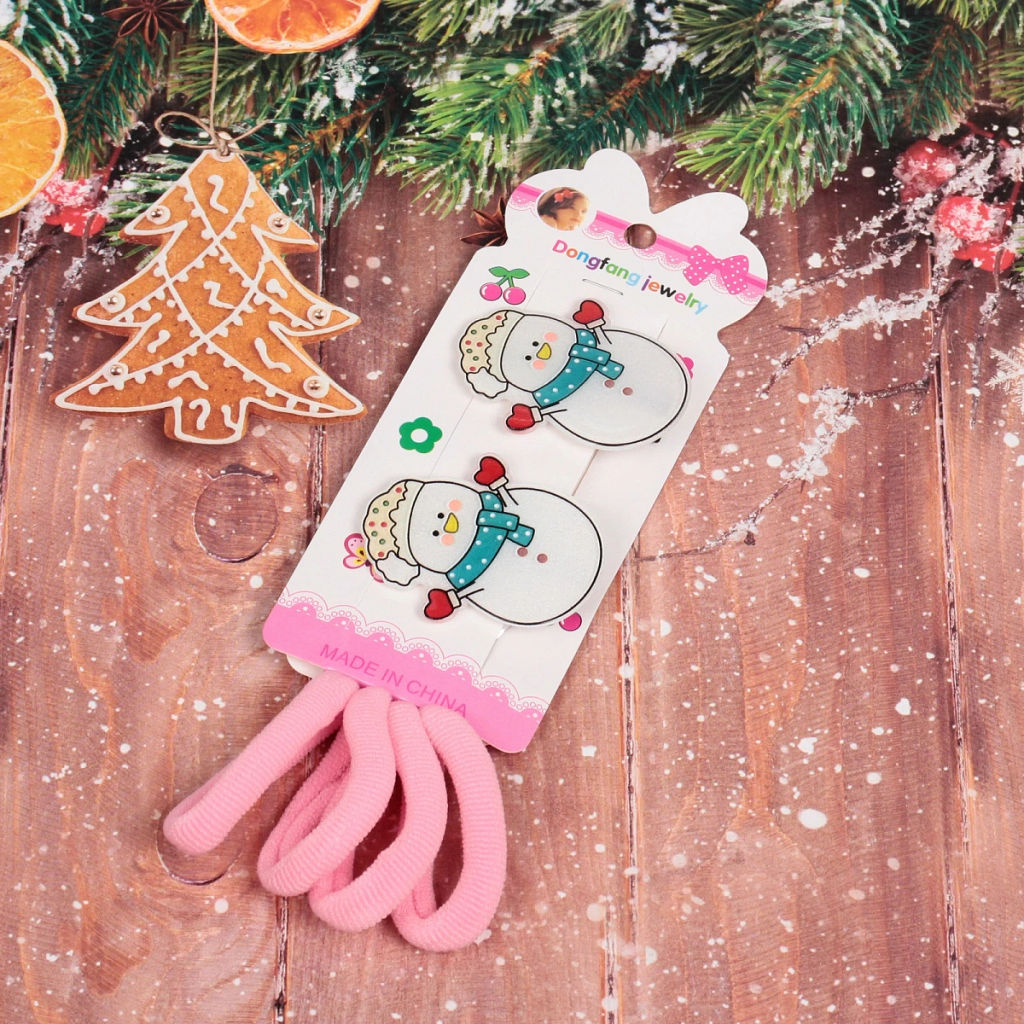 Цена за 4 шт. Аксессуары для волос детские 6шт "БИСКВИТ", Снеговик,14*6см